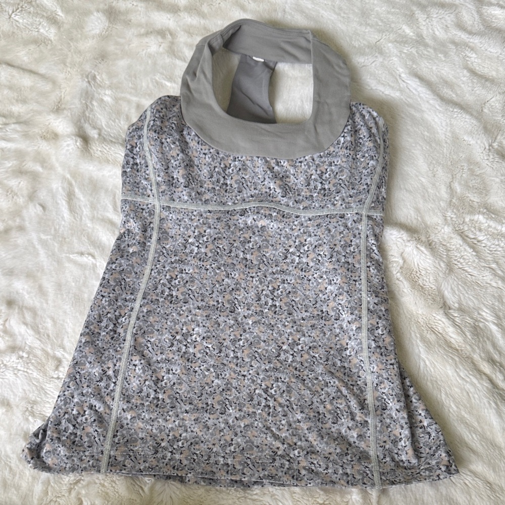Lululemon Gray Floral Tank with Shelf Bra